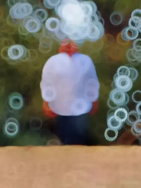 Blurred figure with circular bokeh effect